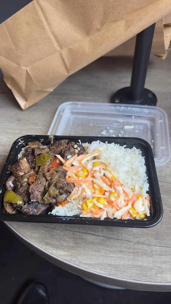 Caribbean-Chinese pepper steak with peppers and onions